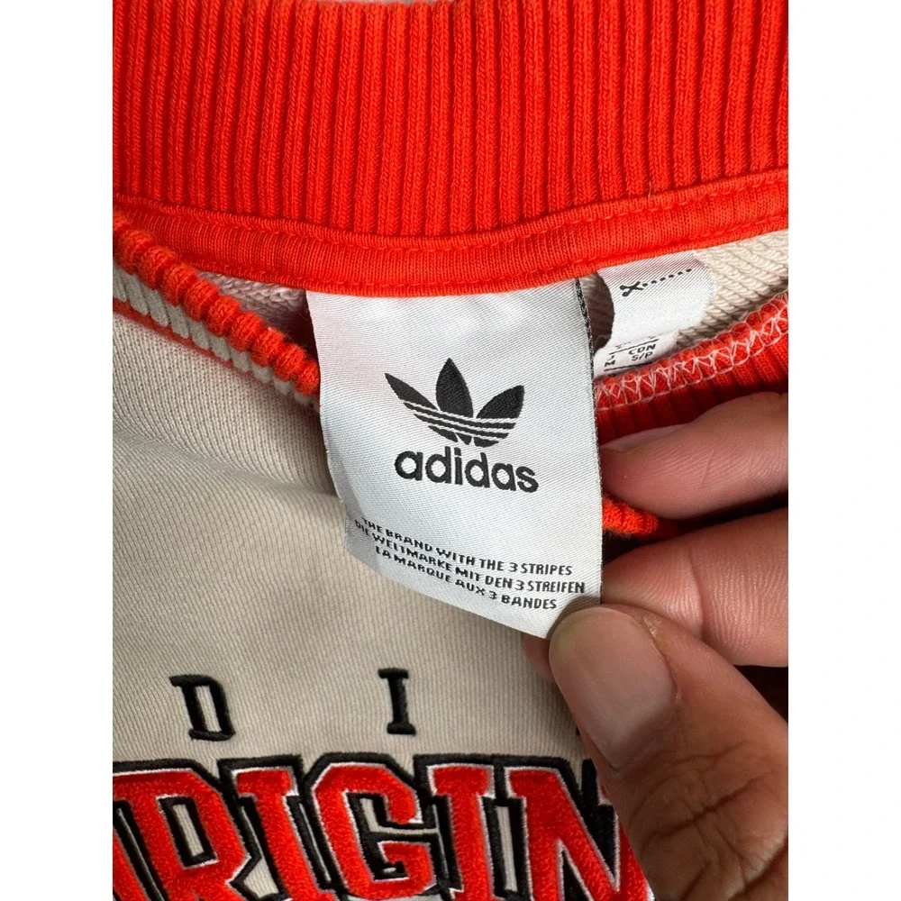 Adidas Originals Sweatshirt Mens Small Cream Red Collegiate Logo Pullover 7555